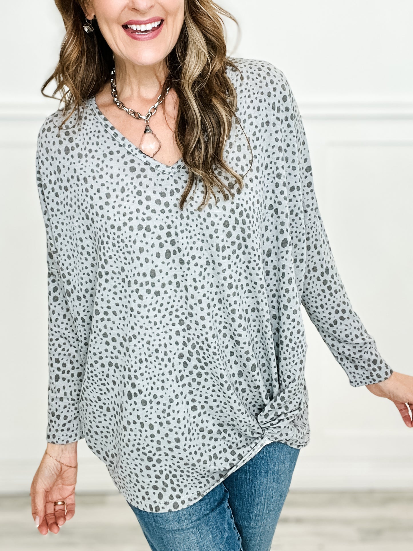 Long Sleeve V-Neck Dolman Sleeve Top