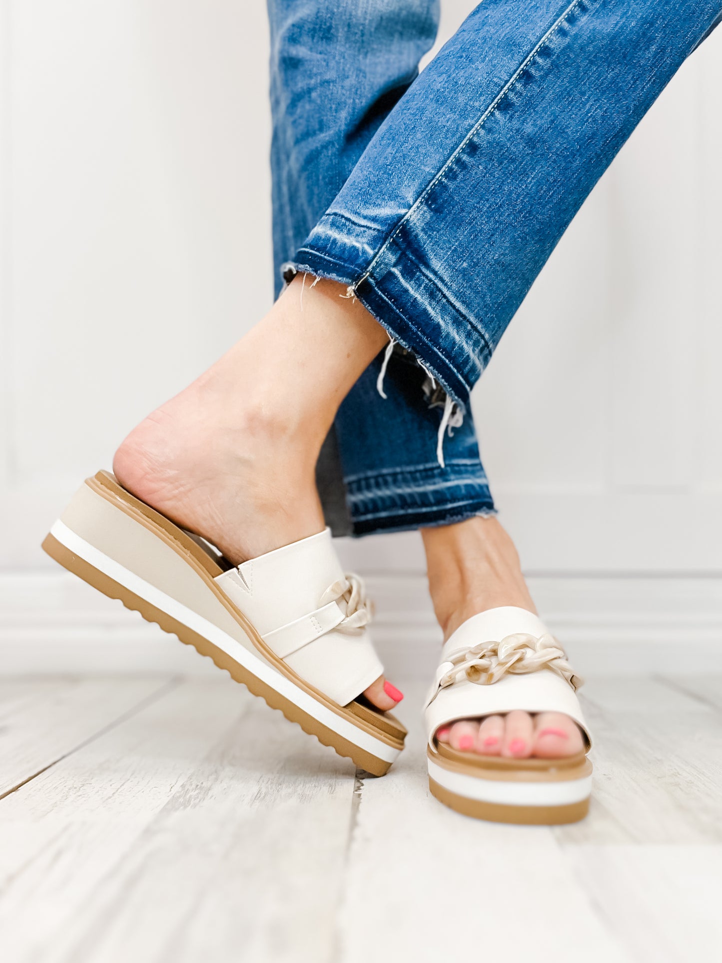 Yellowbox Alora Wedge Slide Sandals in Bone