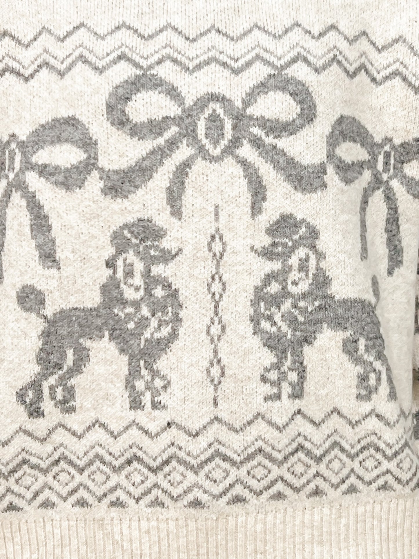 Poodle Bow Jacquard Knit Pullover Sweater