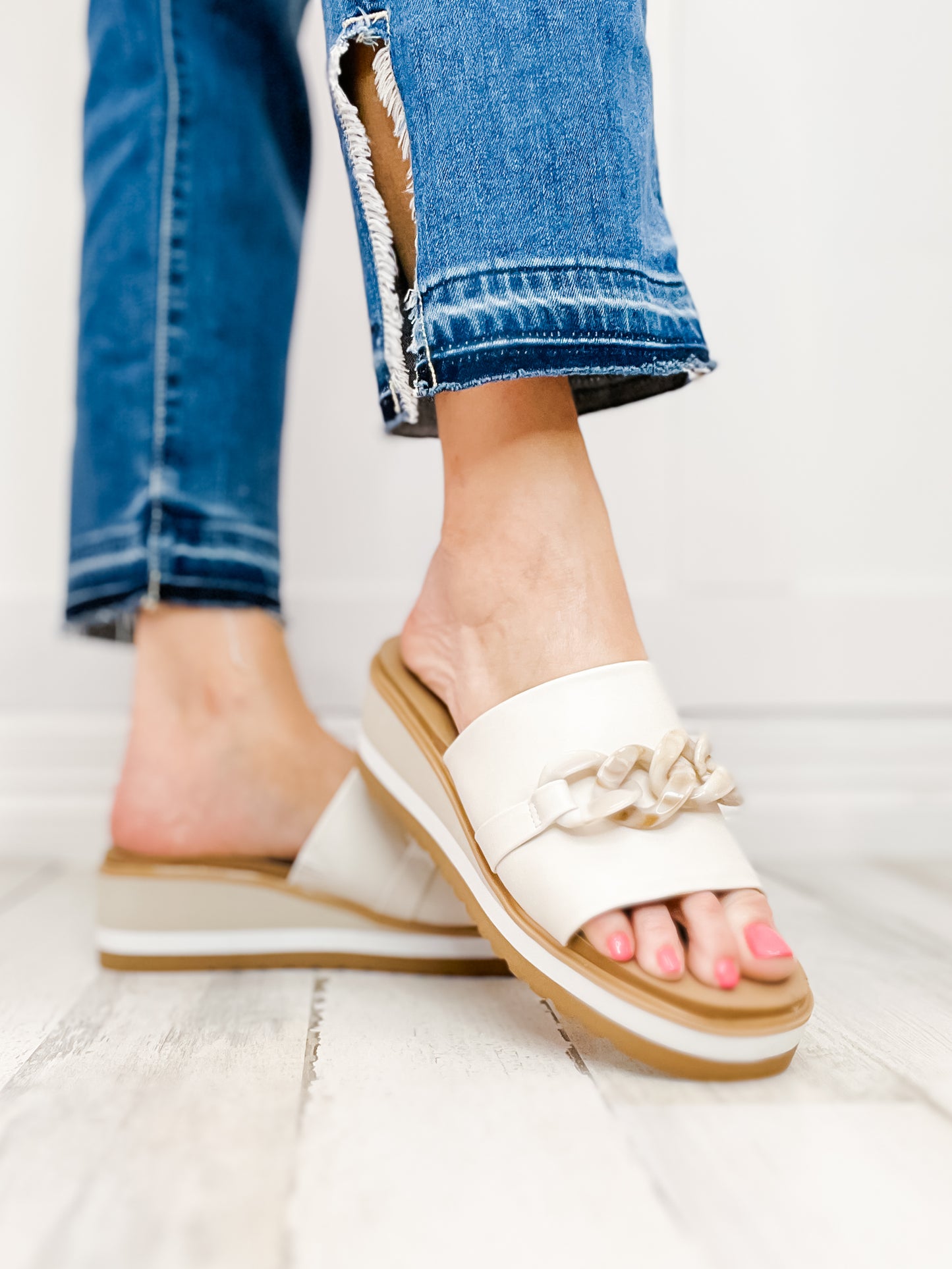 Yellowbox Alora Wedge Slide Sandals in Bone