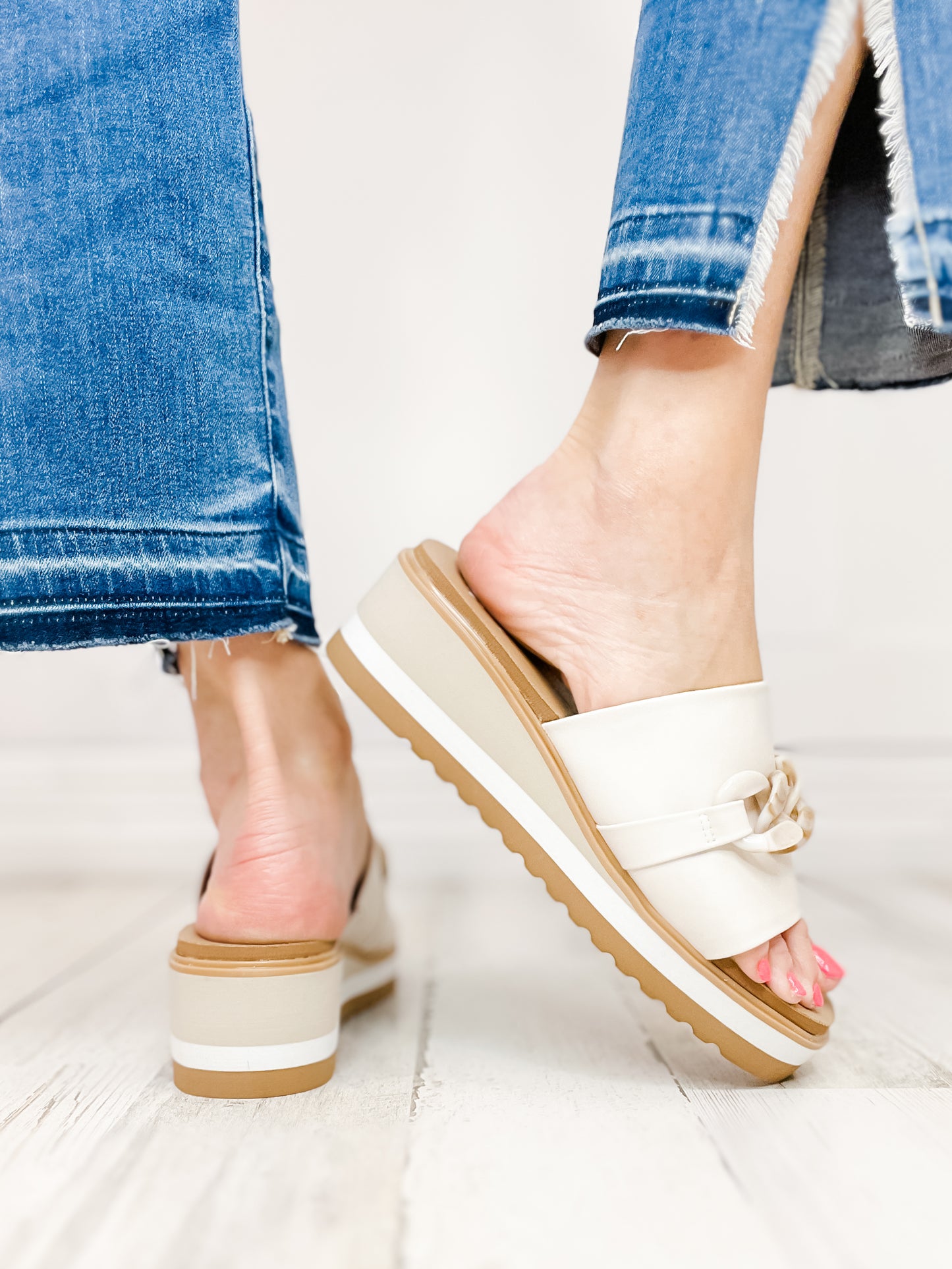 Yellowbox Alora Wedge Slide Sandals in Bone