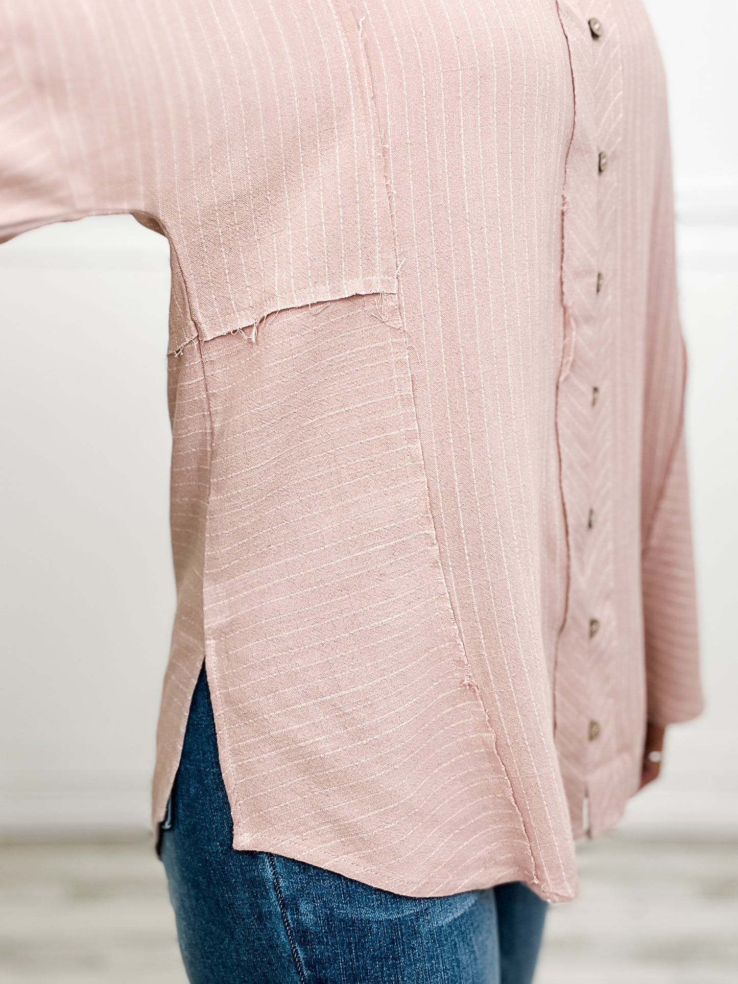 Striped Linen Oversized Long Sleeve Button Down Top