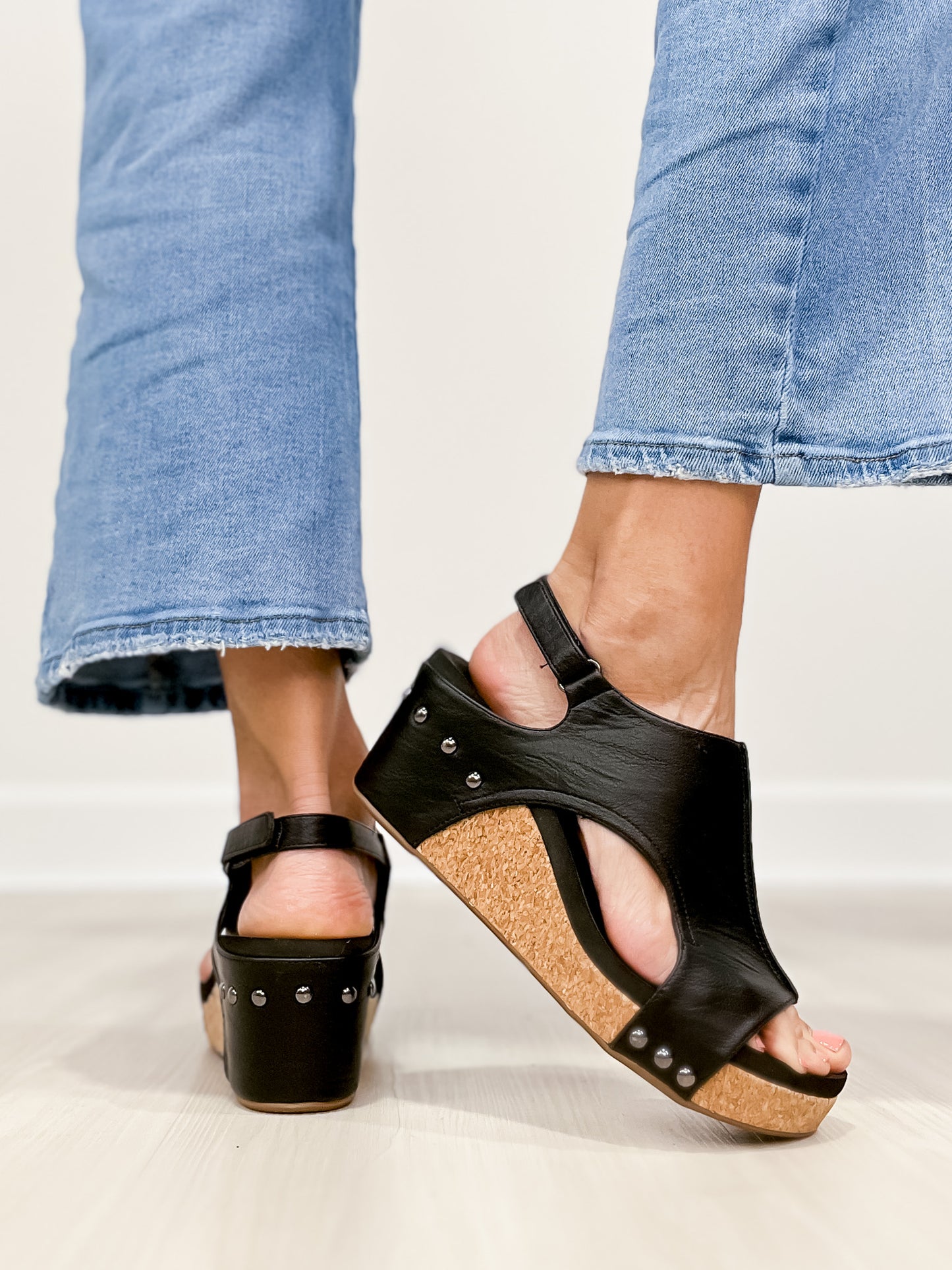 Corkys Carley Black Wedge Smooth Shoe