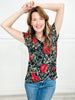 Short Sleeve V-neck Floral Print Front Twist Top