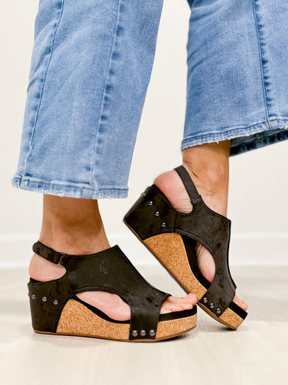 Corkys Carley Wedge Shoe In Black Metallic
