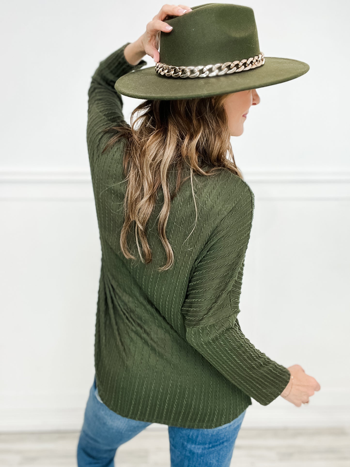 Long Sleeve Cable Knit Dolman Sweater Top