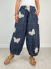 Lightweight Soft Denim Strip Wide Barrel Pants in Ink Denim