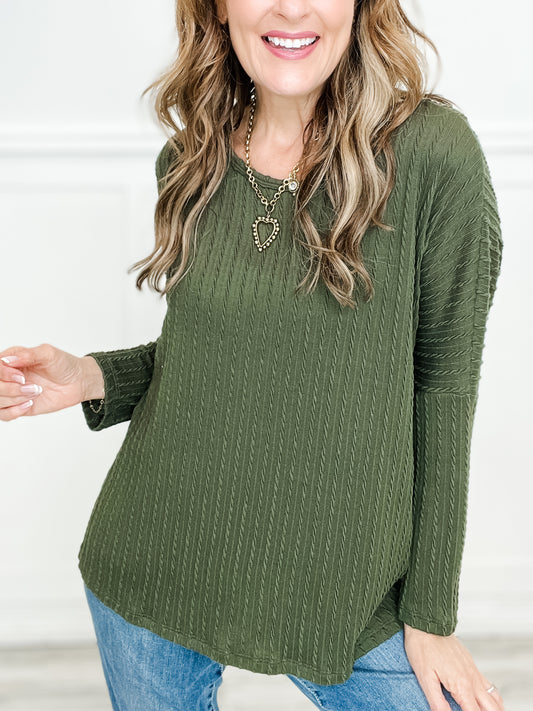 Long Sleeve Cable Knit Dolman Sweater Top