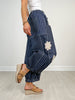 Lightweight Soft Denim Strip Wide Barrel Pants in Ink Denim