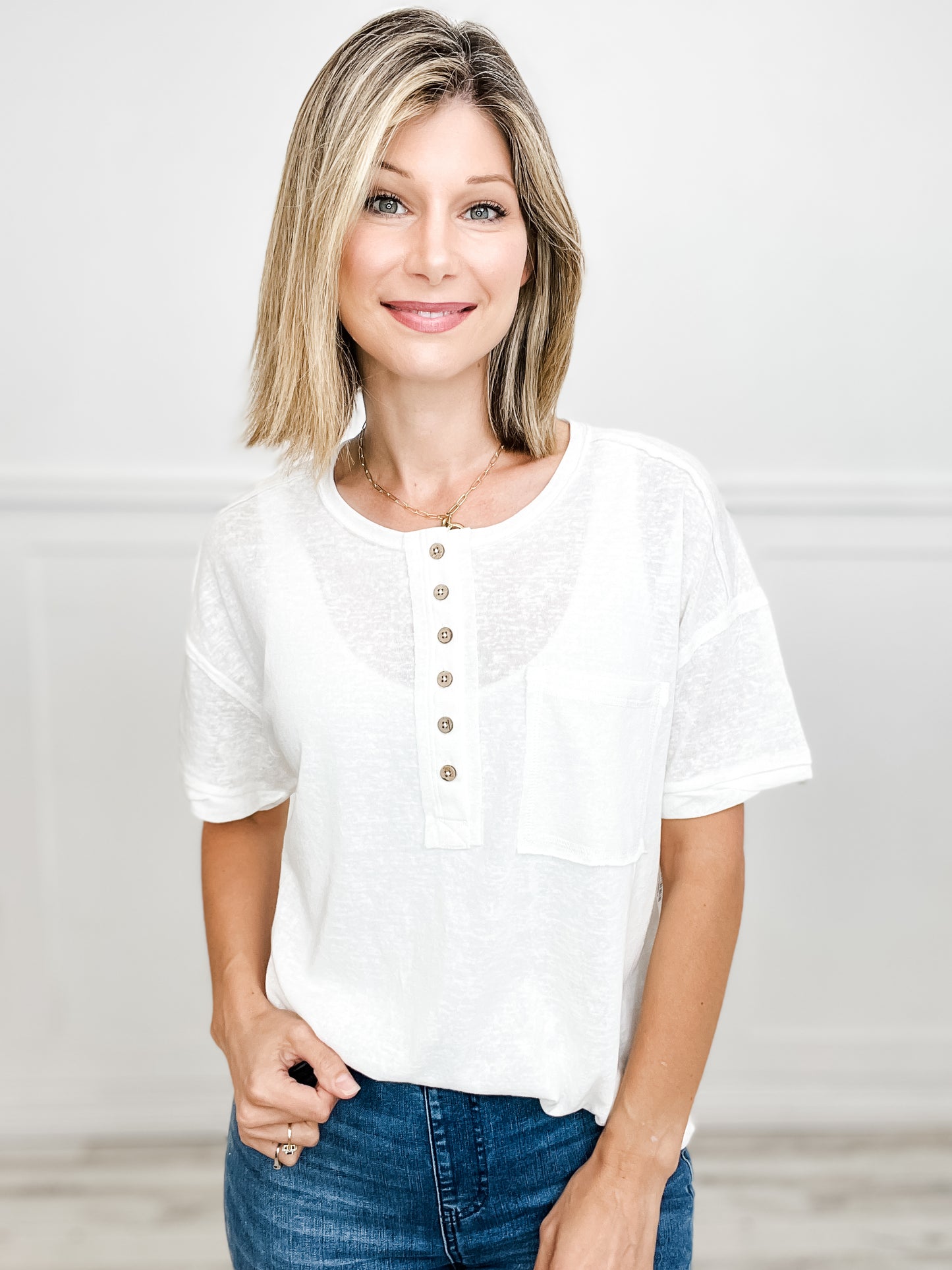 Twisted Sleeve Band Henley Knit Top