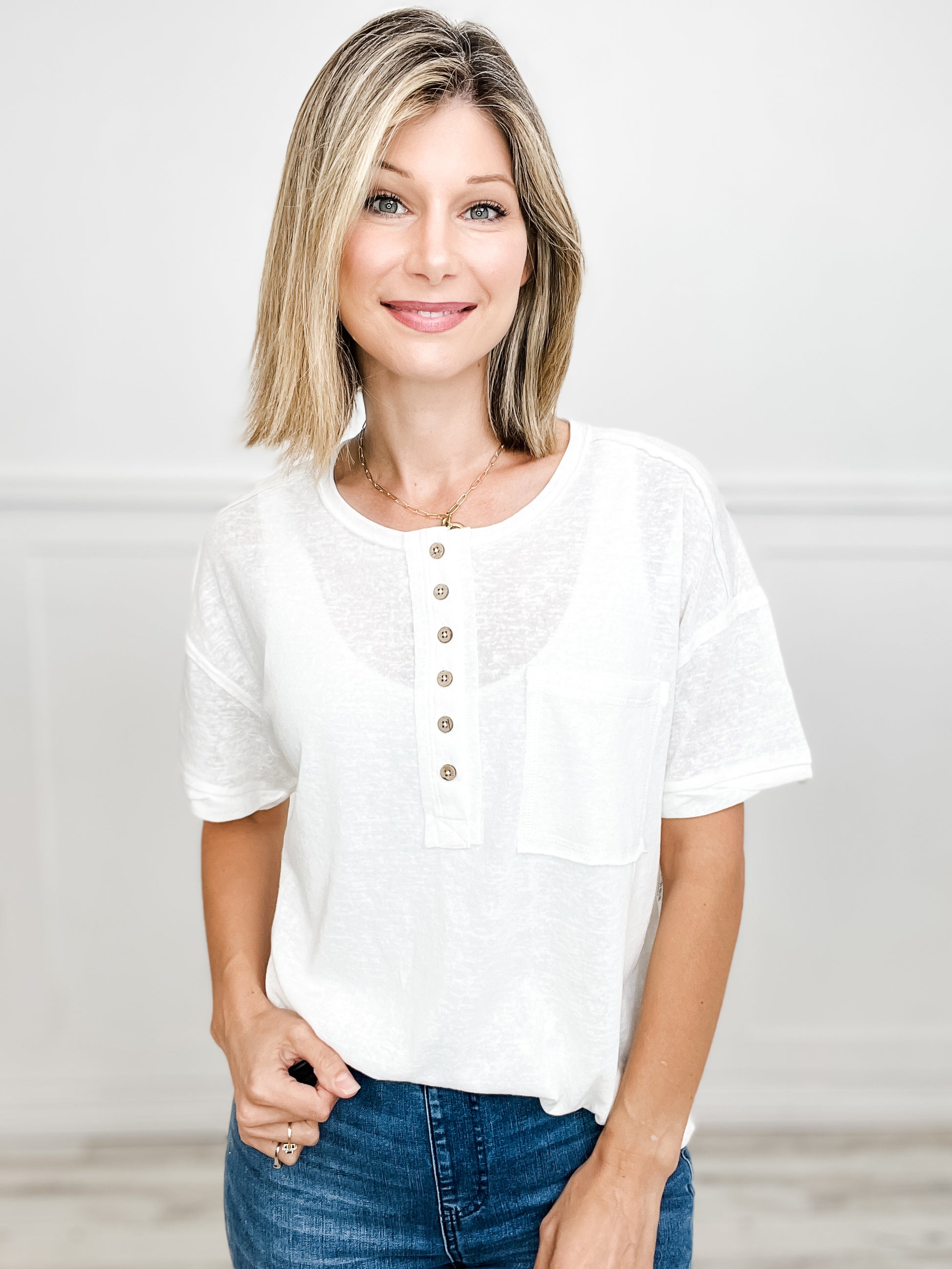 Twisted Sleeve Band Henley Knit Top