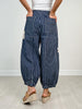 Lightweight Soft Denim Strip Wide Barrel Pants in Ink Denim