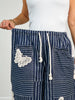 Lightweight Soft Denim Strip Wide Barrel Pants in Ink Denim