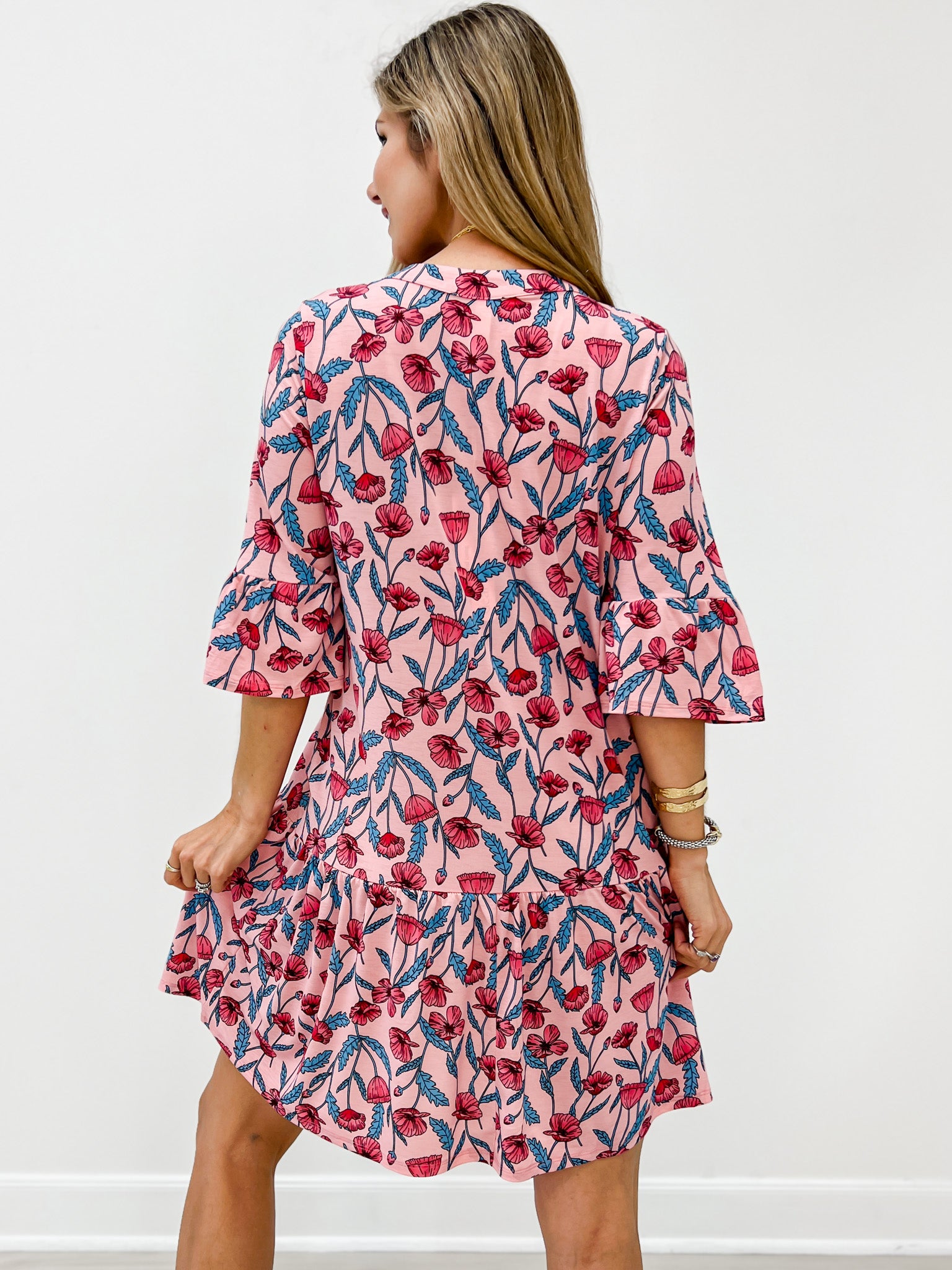 3/4 Sleeve Mandarin Collar Mini Dress