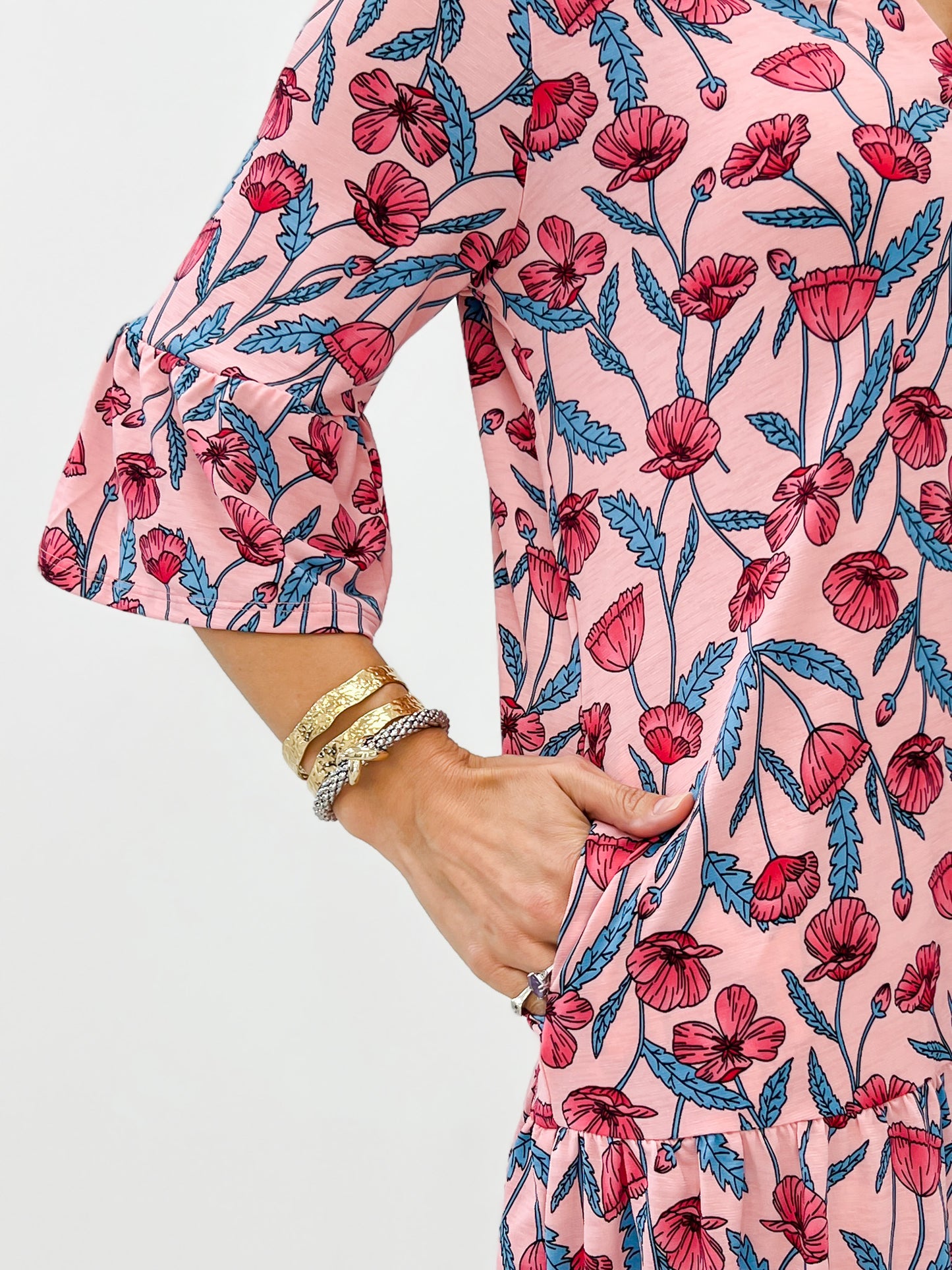 3/4 Sleeve Mandarin Collar Mini Dress