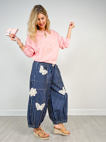 Floral Front Embroidery On Long Sleeve Sweatshirt