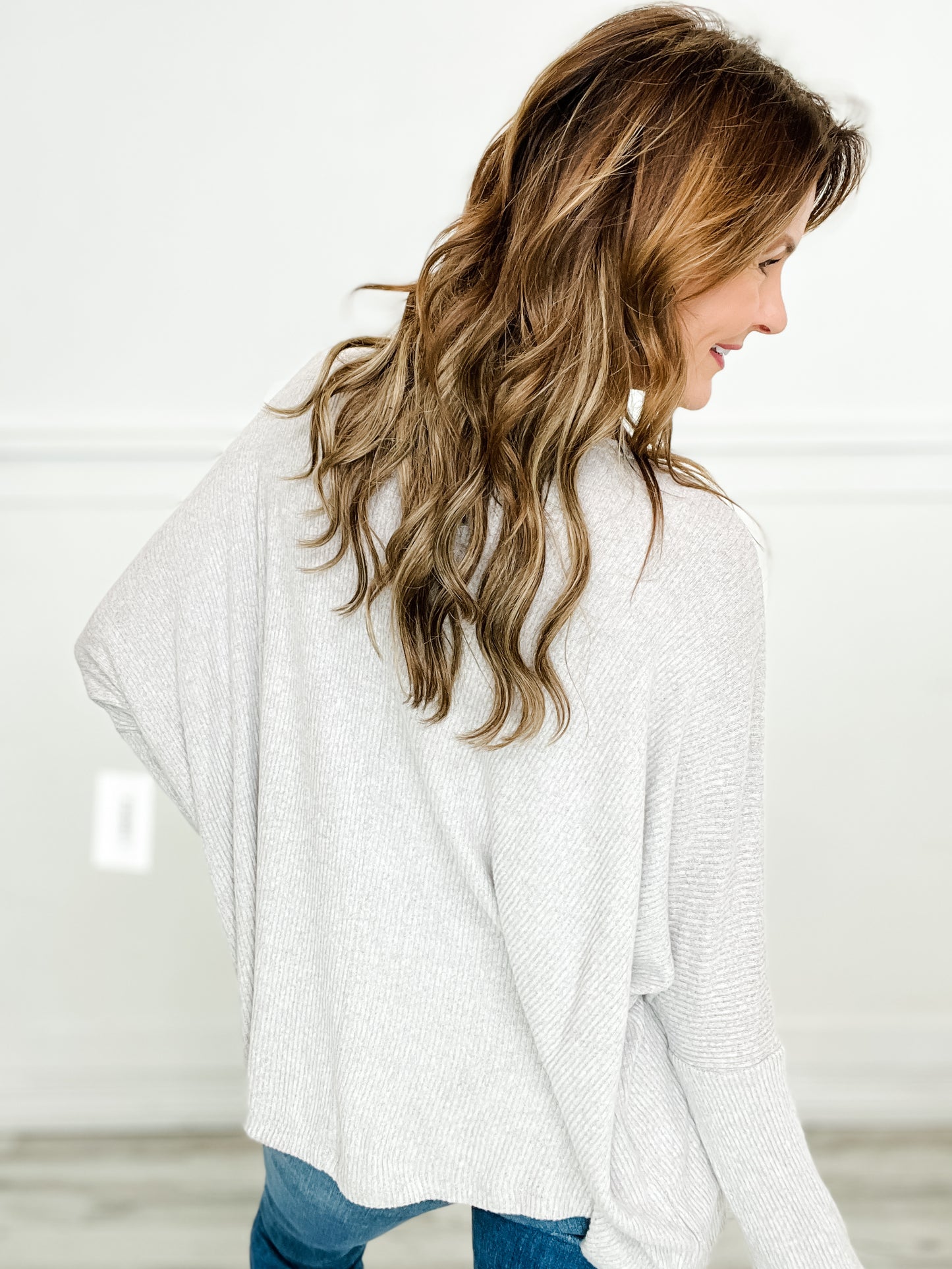 Oversized Soft Ribbed V-Neck Long Sleeve Sweater with Thumb Holes