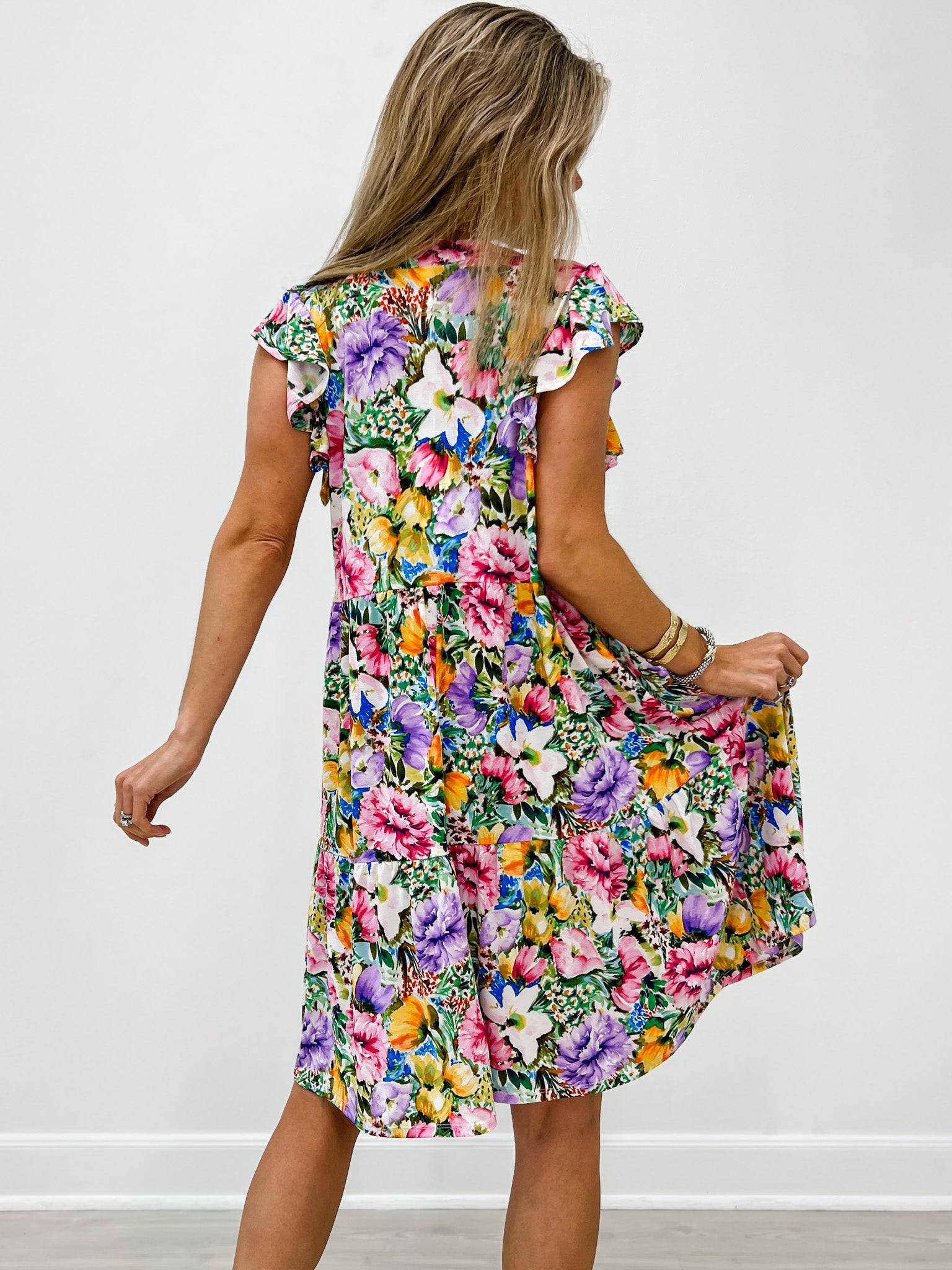 3/4 Sleeve Mandarin Collar Mini Dress