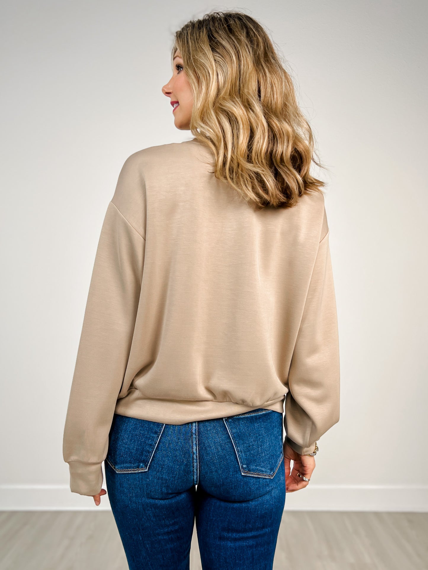 Floral Front Embroidery On Long Sleeve Sweatshirt