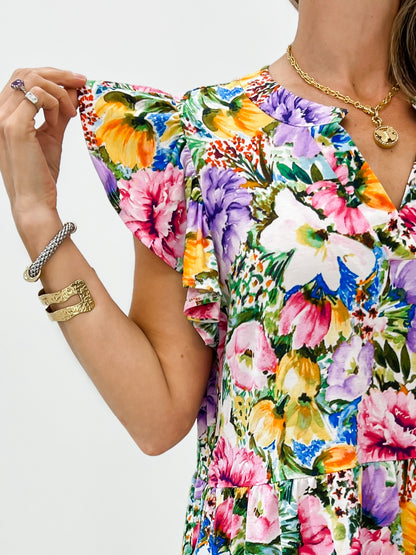 3/4 Sleeve Mandarin Collar Mini Dress