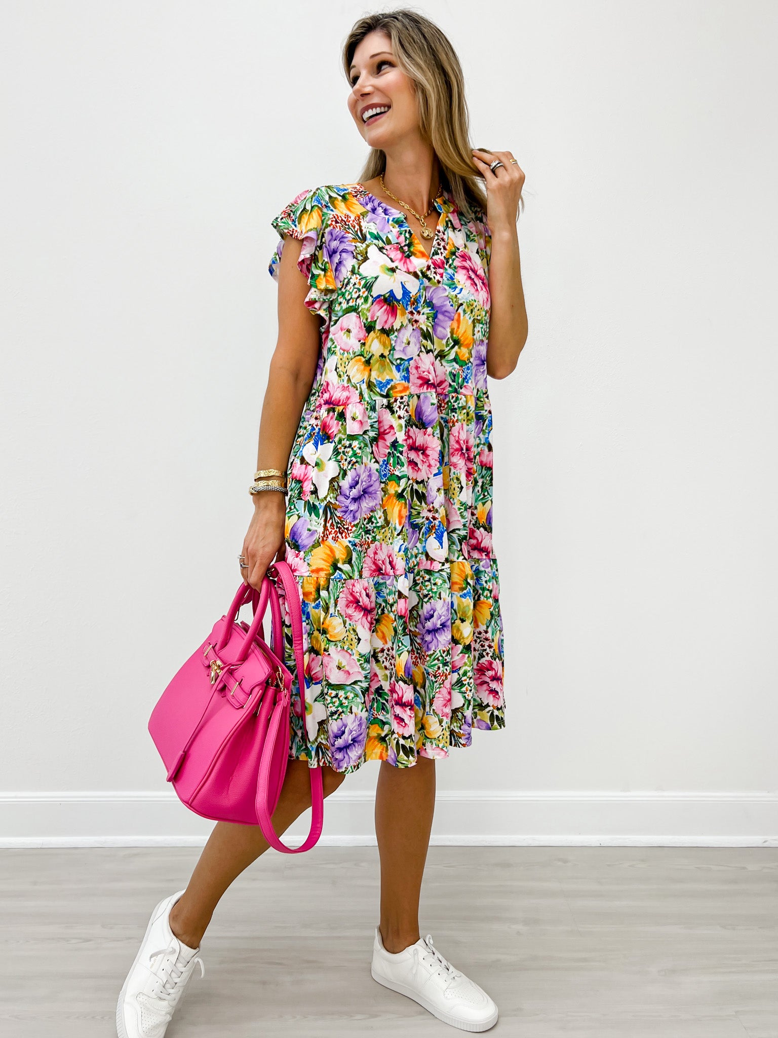 3/4 Sleeve Mandarin Collar Mini Dress