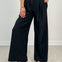 Solid Back Pocket Shirring Detail Wide Leg Pants