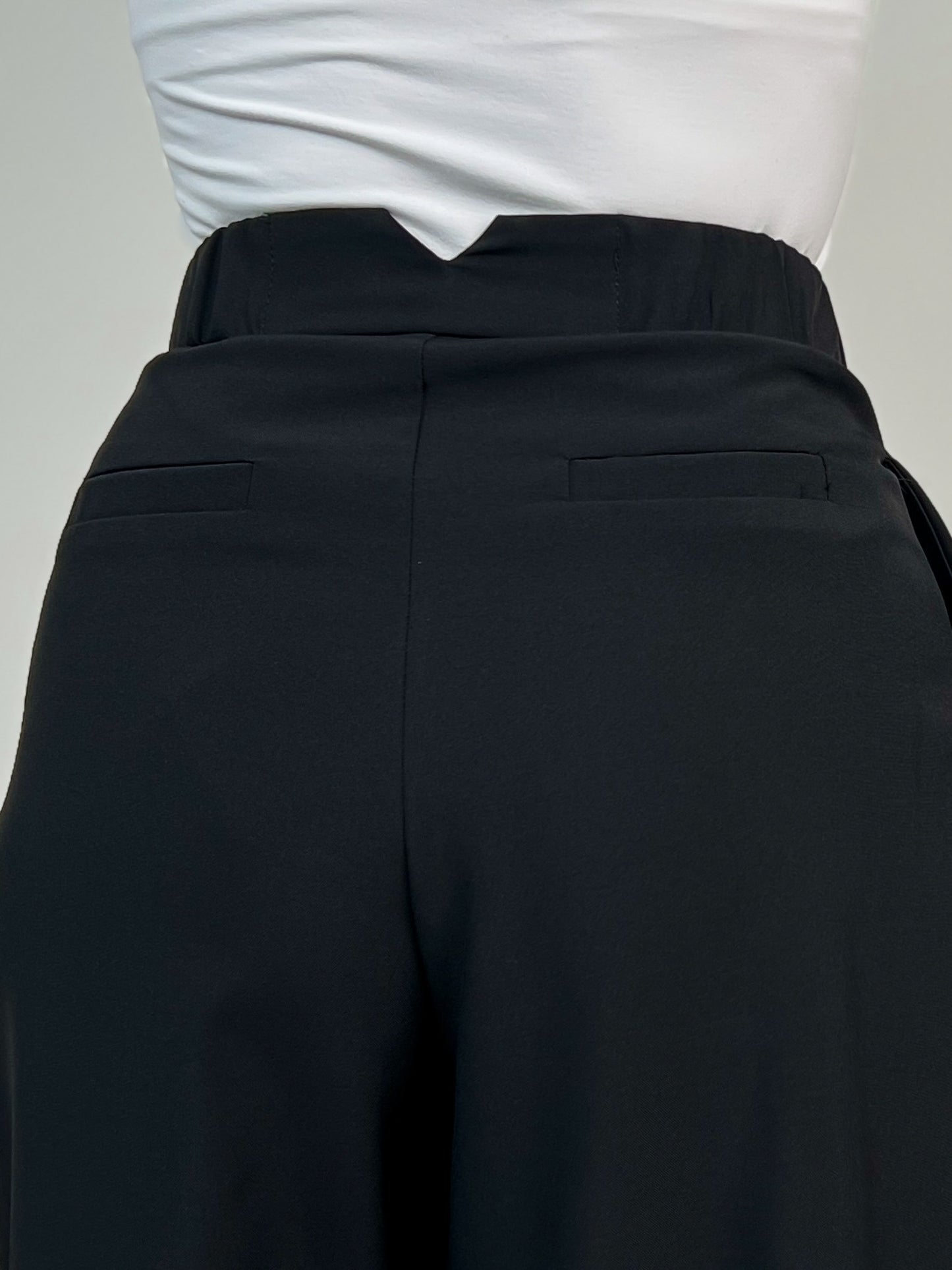 Solid Back Pocket Shirring Detail Wide Leg Pants