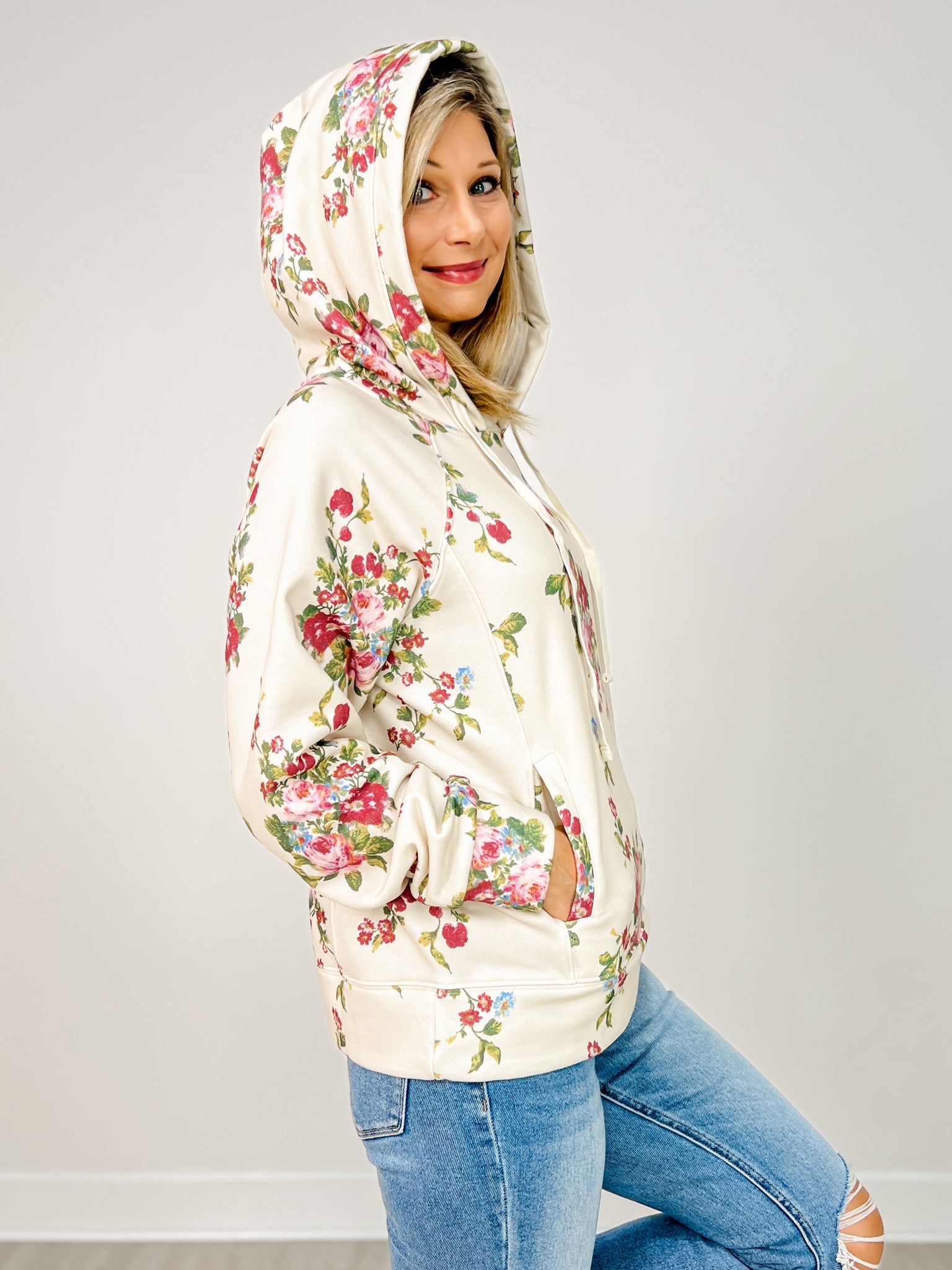 Long Sleeve Printed French Terry Hooded Sweatshirt