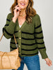 Long Sleeve Striped Knit Cardigan with Button Front