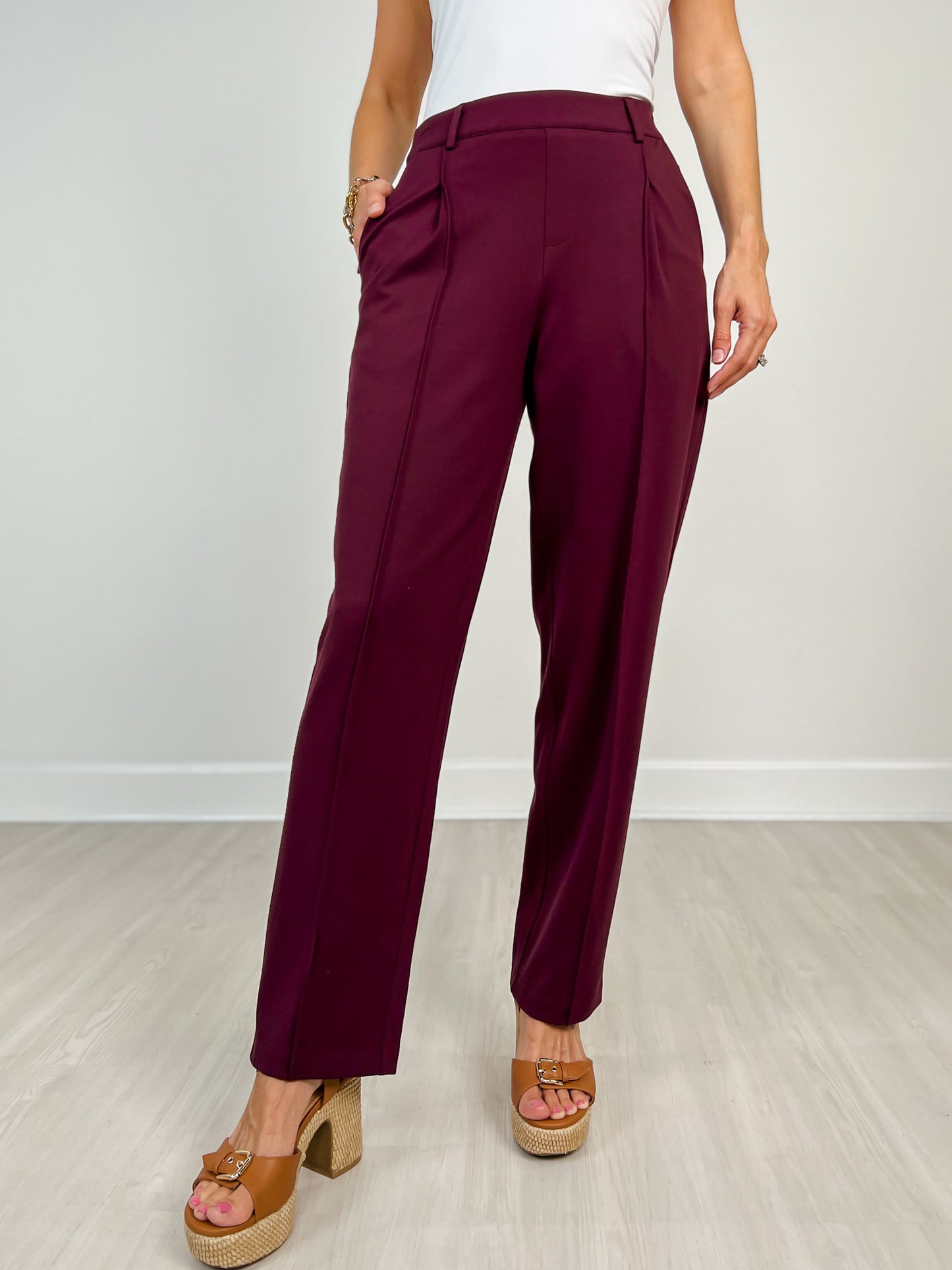 Straight Fit High Waist Wide Leg Pocket Trousers