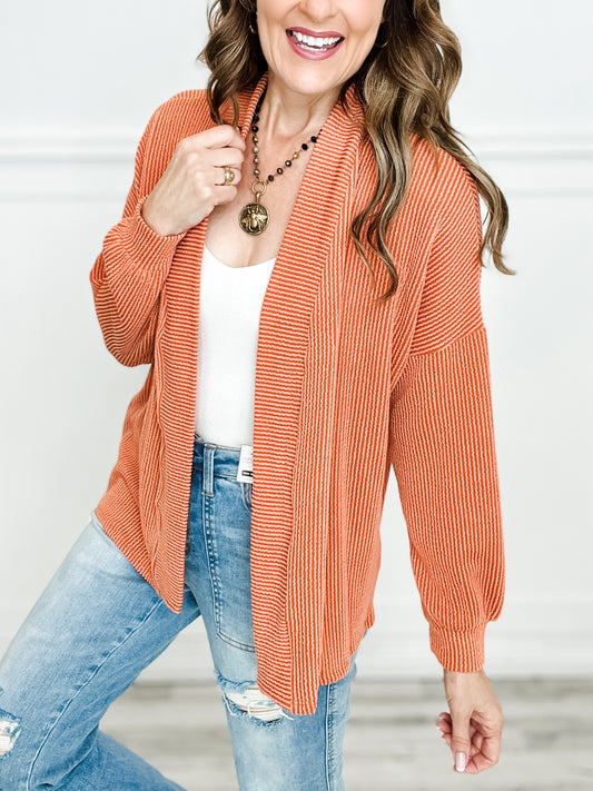 Easy Fit Cropped Ribbed Cardigan Top