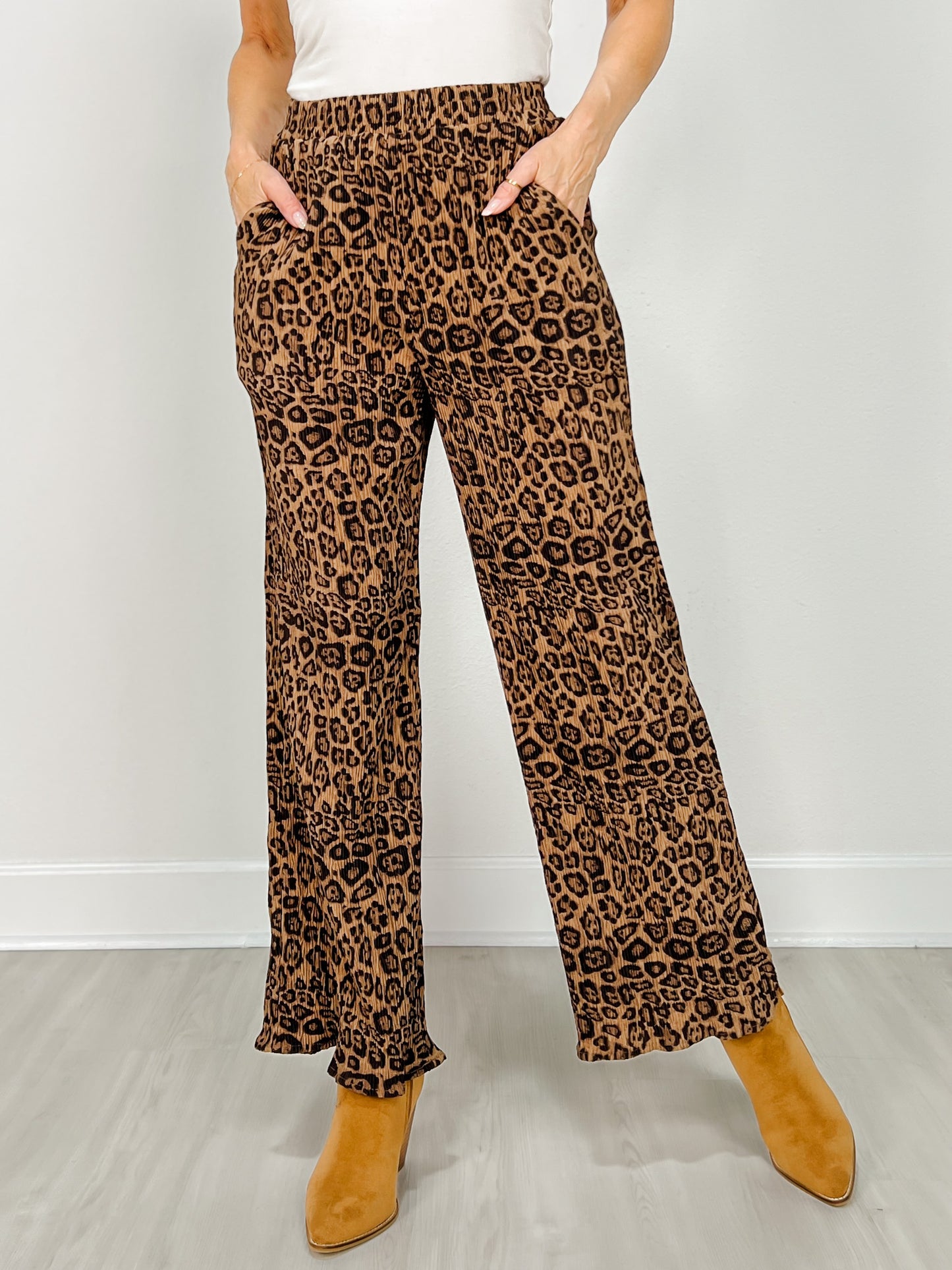 Pleated Leopard Print Top and Pants Set