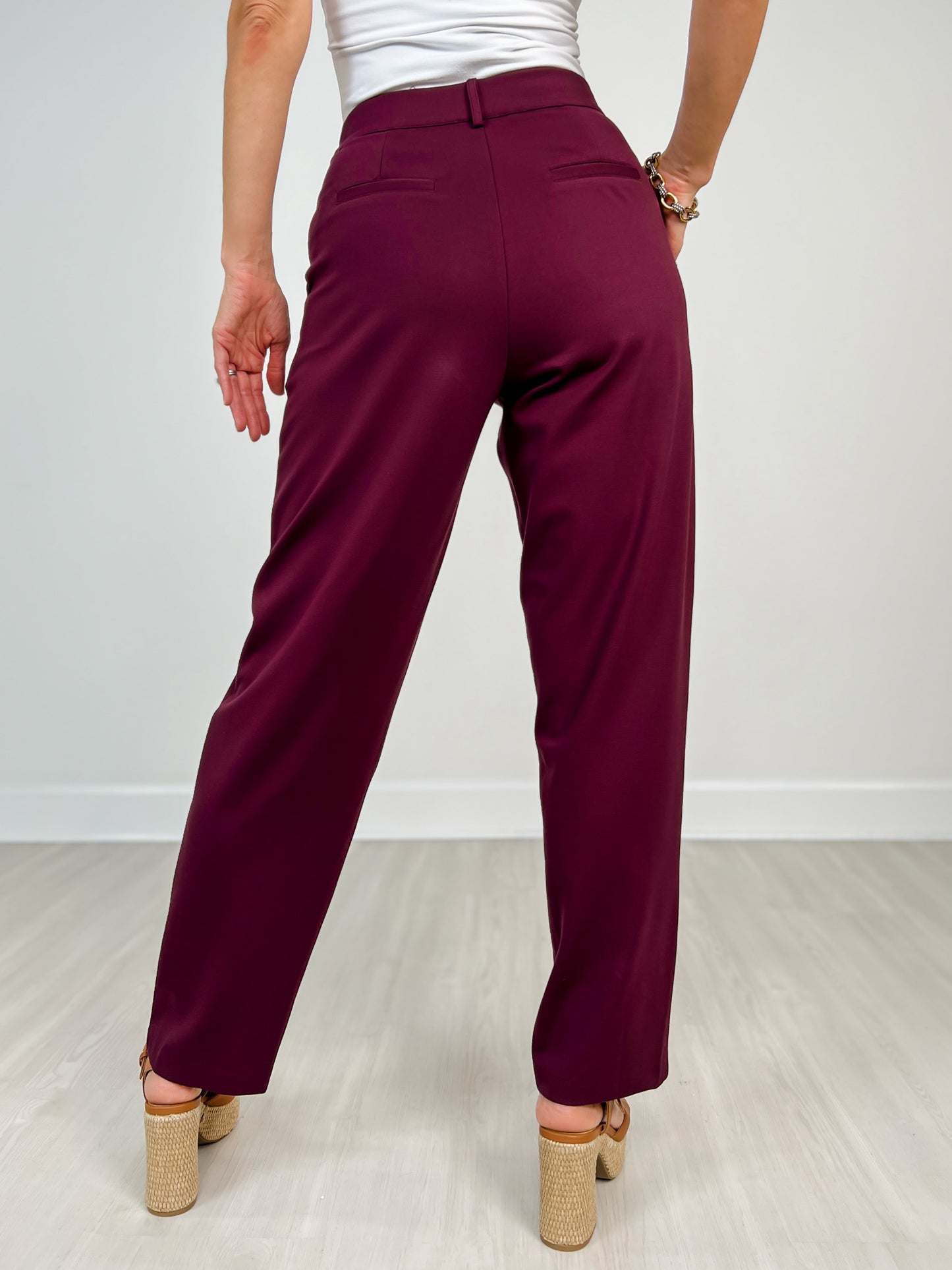Straight Fit High Waist Wide Leg Pocket Trousers