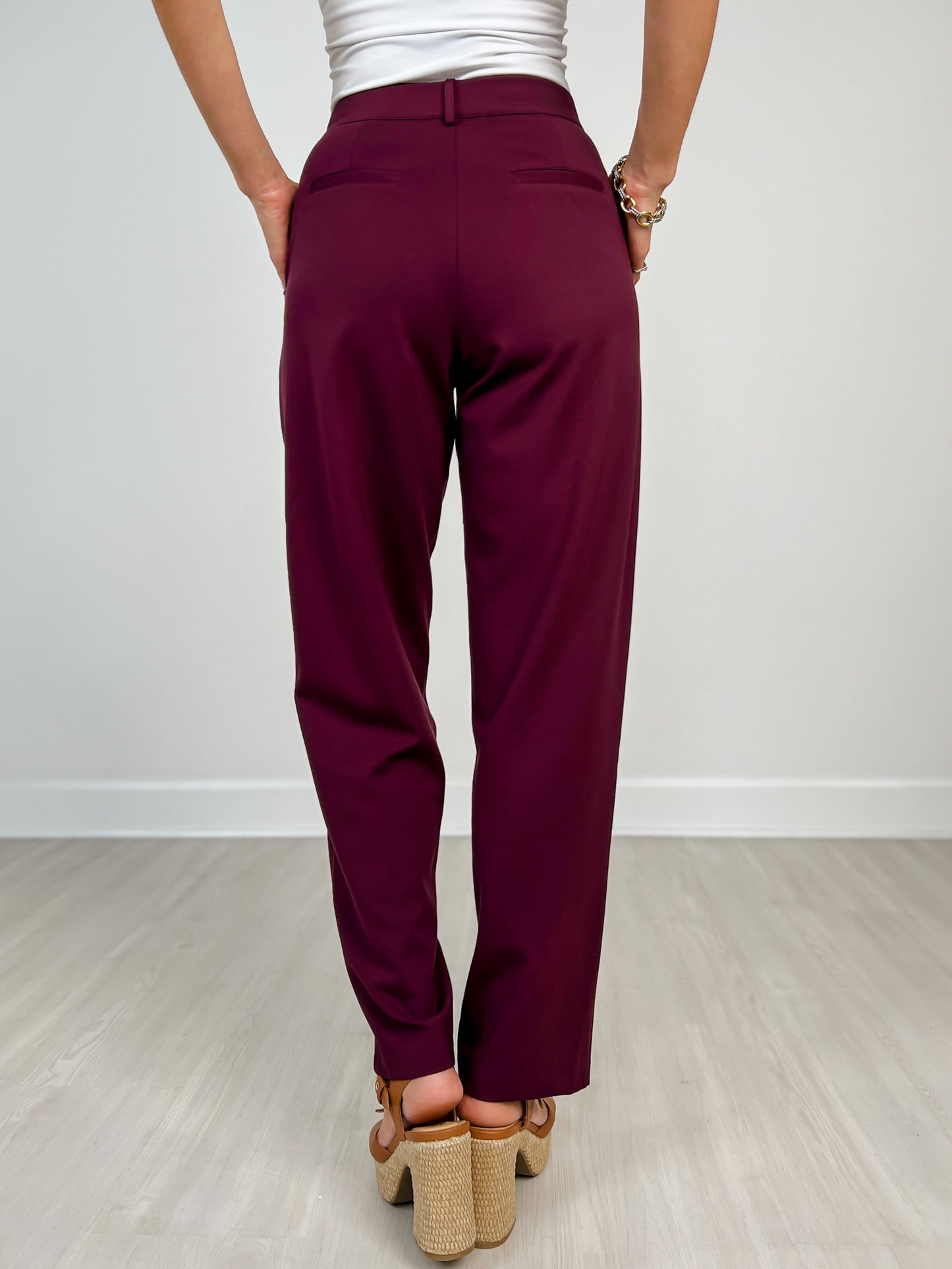 Straight Fit High Waist Wide Leg Pocket Trousers