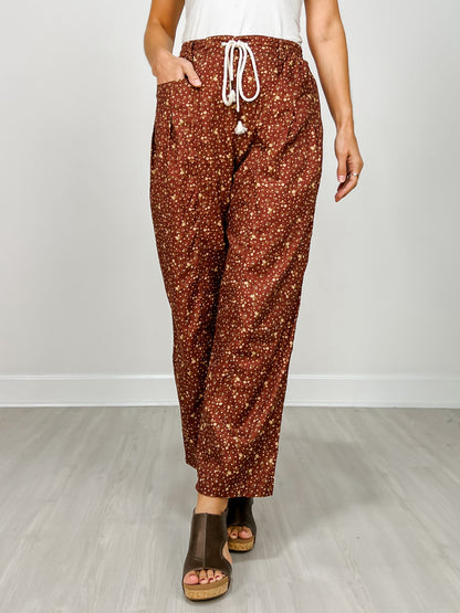 Ditsy Print Drawstring Barrel Leg Loose Pants