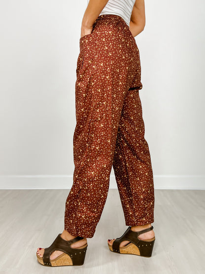 Ditsy Print Drawstring Barrel Leg Loose Pants