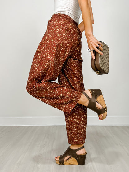 Ditsy Print Drawstring Barrel Leg Loose Pants