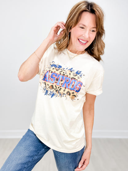 Leopard With Blue Foil Baseball Graphic Tee