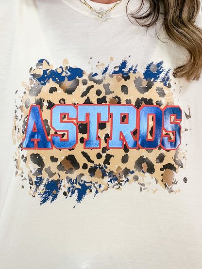 Leopard With Blue Foil Baseball Graphic Tee