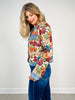 Floral Tapestry Denim Trim Jacket with Gold Buttons