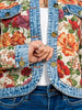 Floral Tapestry Denim Trim Jacket with Gold Buttons
