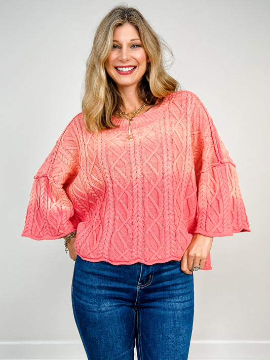 Ombre Long Sleeve Cable Knit Sweater
