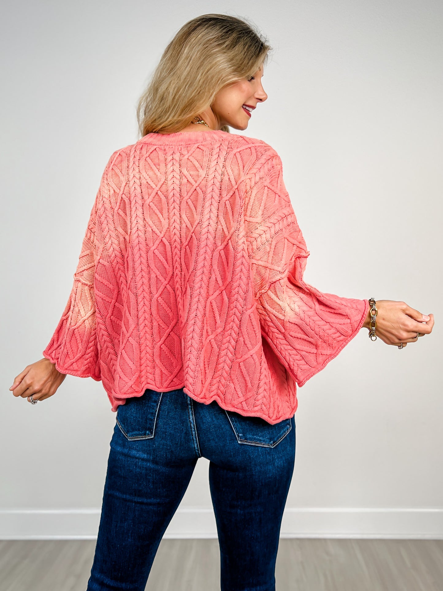 Ombre Long Sleeve Cable Knit Sweater
