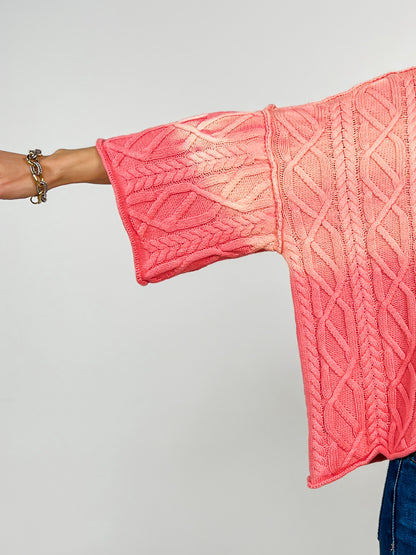 Ombre Long Sleeve Cable Knit Sweater