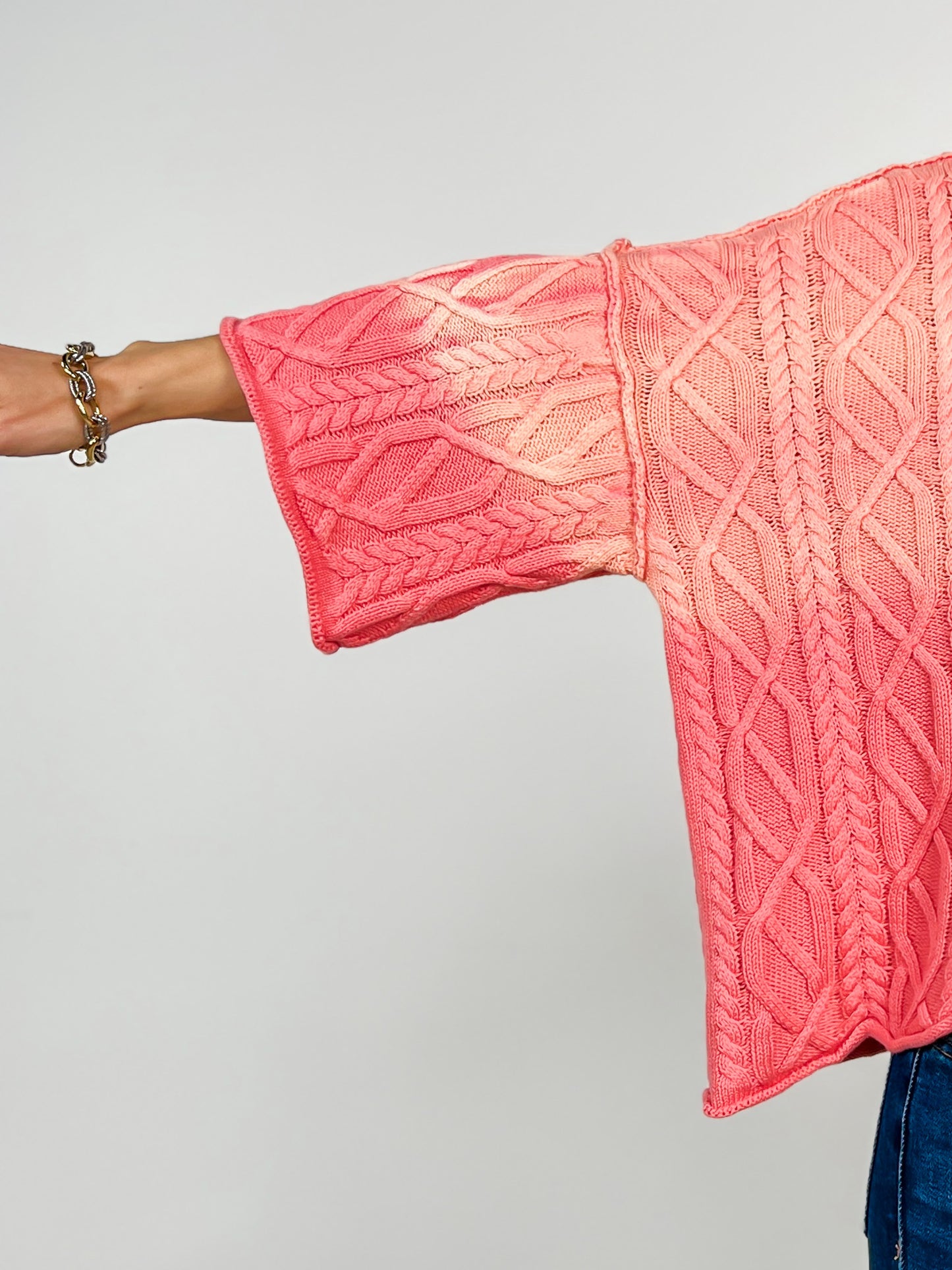 Ombre Long Sleeve Cable Knit Sweater