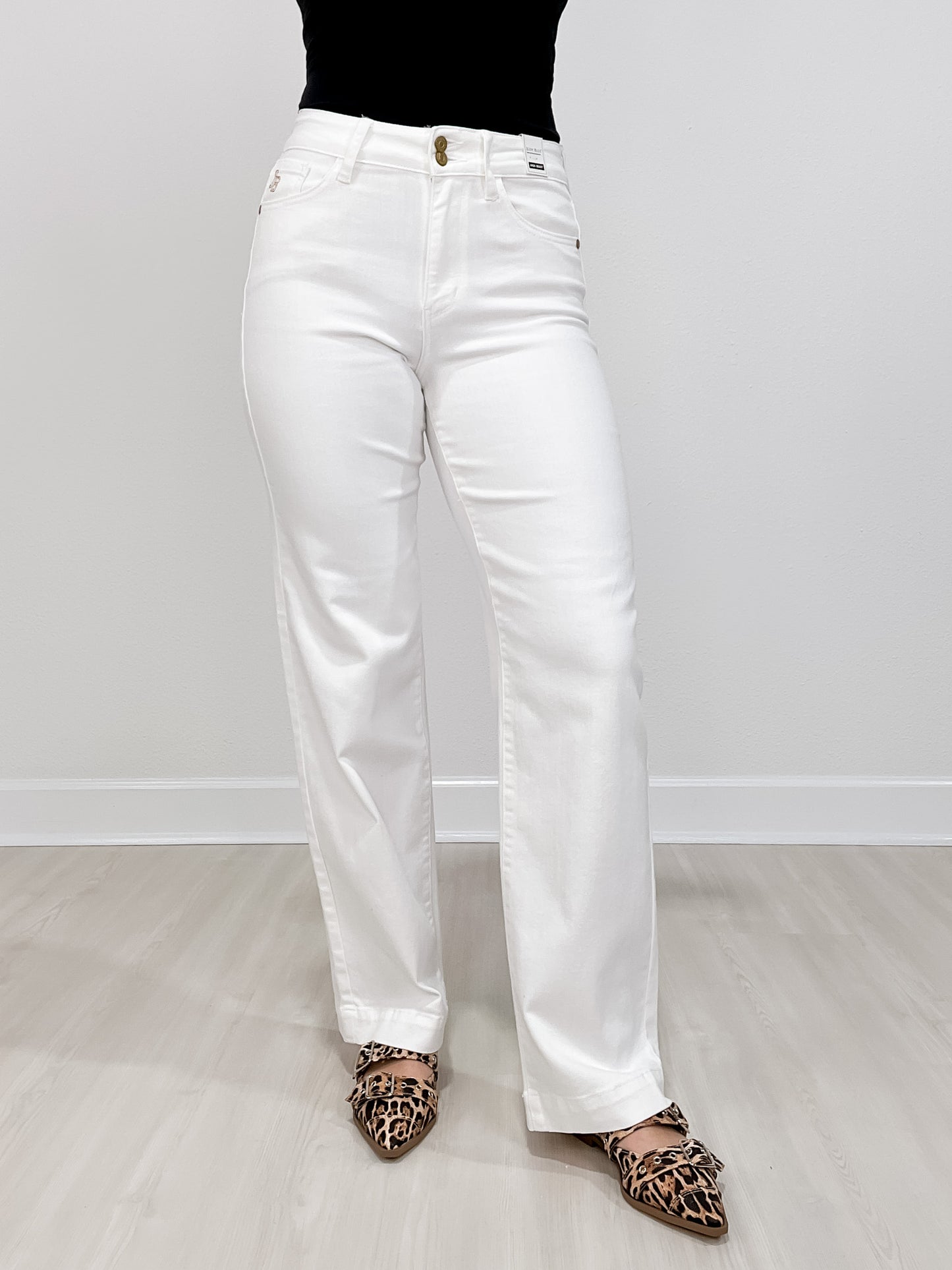 Judy Blue ROYAL FLUSH High Waist Double Button White Trouser Jeans