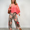 Leopard Floral Print Relaxed Wide Leg Pants