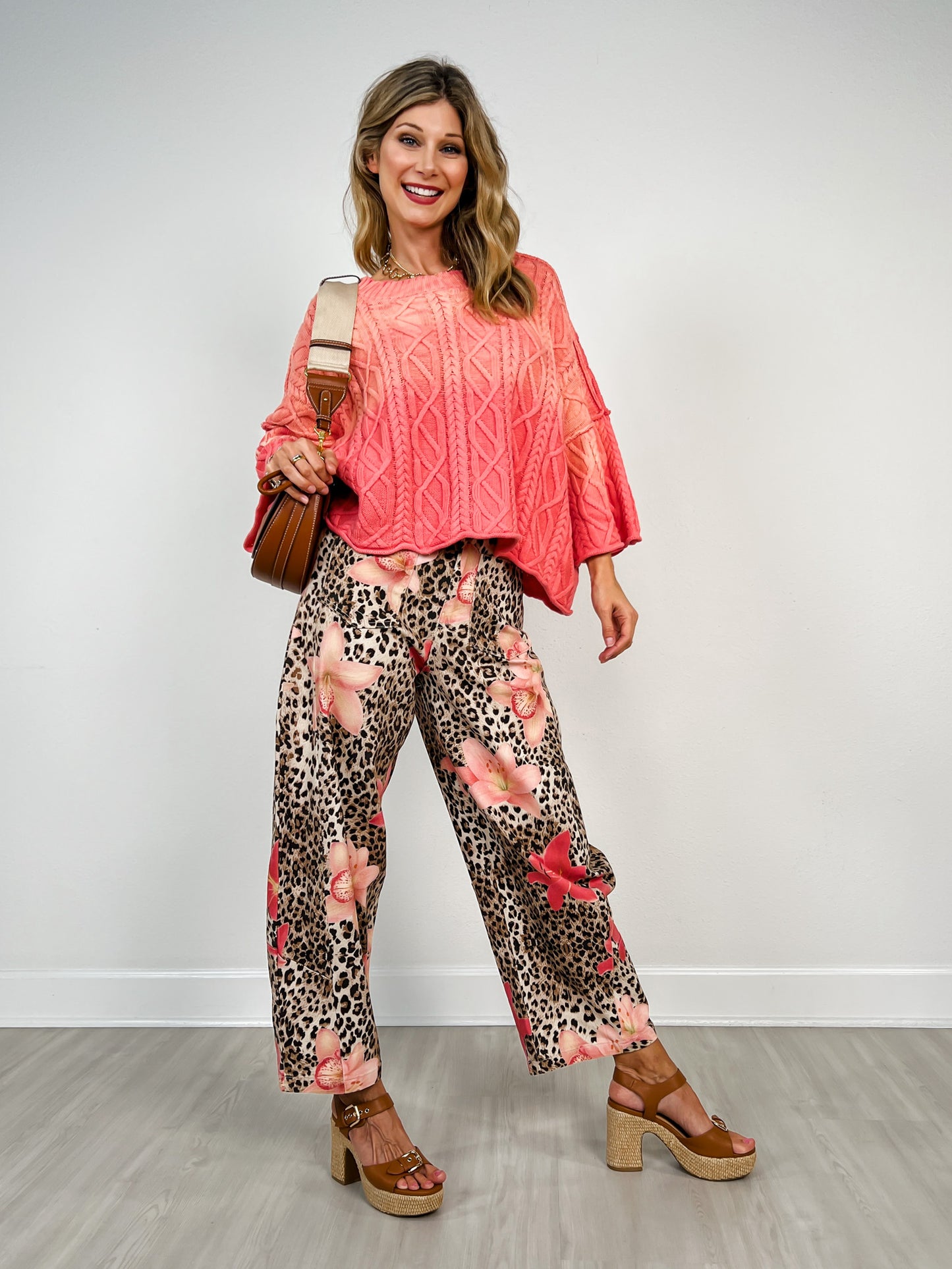 Leopard Floral Print Relaxed Wide Leg Pants