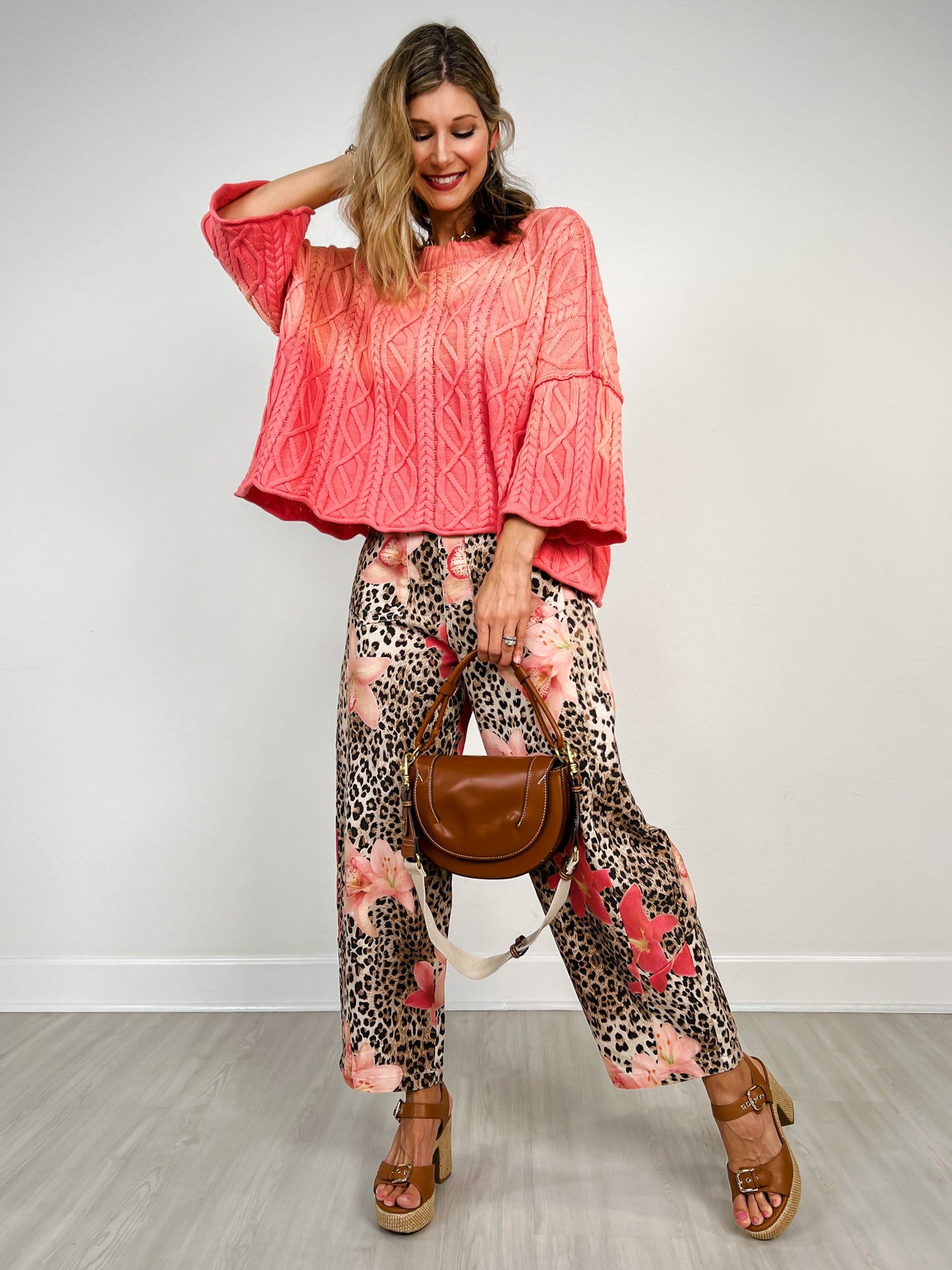 Leopard Floral Print Relaxed Wide Leg Pants