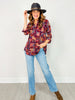 3/4 Sleeve Floral Print Lizzy Top in Wine